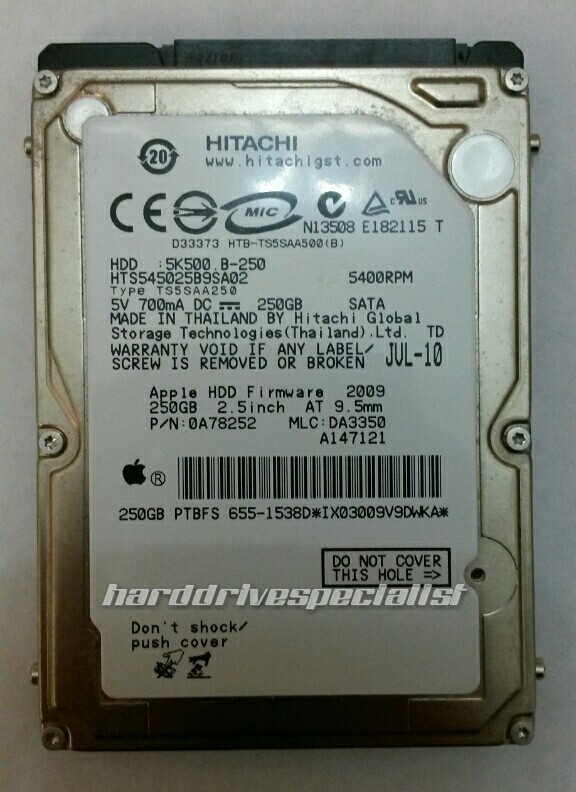 Hitachi HTS545025B9SA02 250GB SATA Laptop Drive 5400RPM P/N:0A78252 MLC:DA3350
