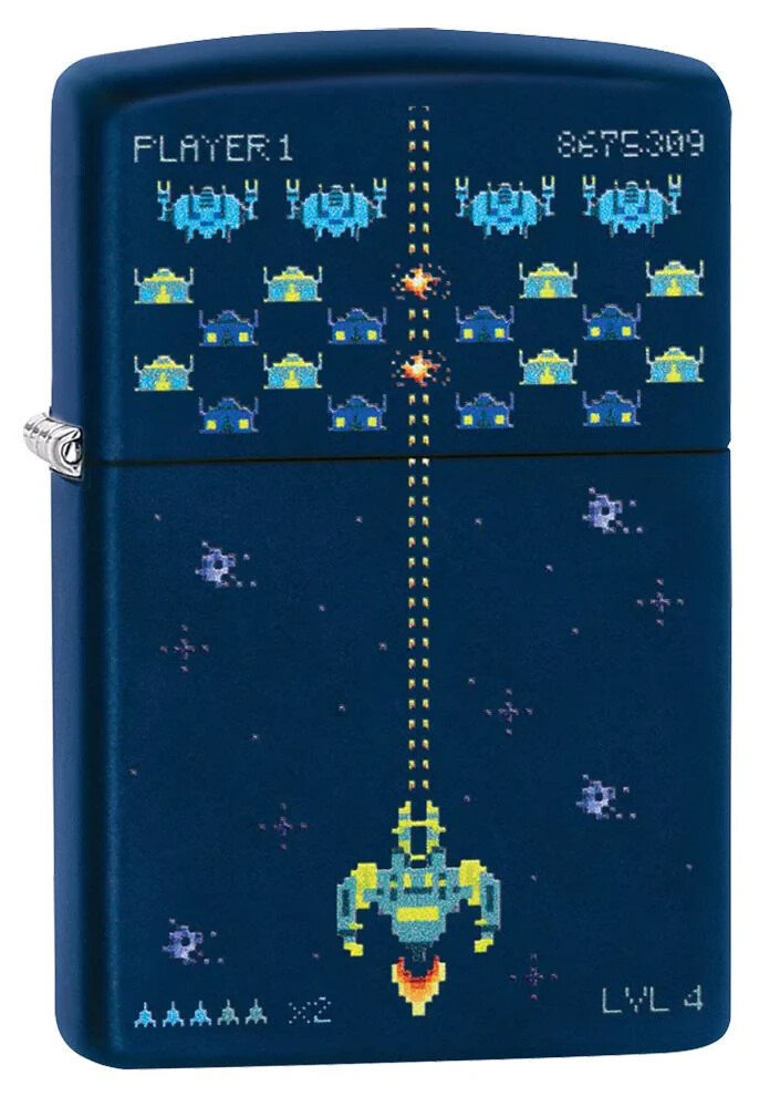 Zippo 49114,Gaming-Pixel Game Design, Navy Blue Matte Lighter