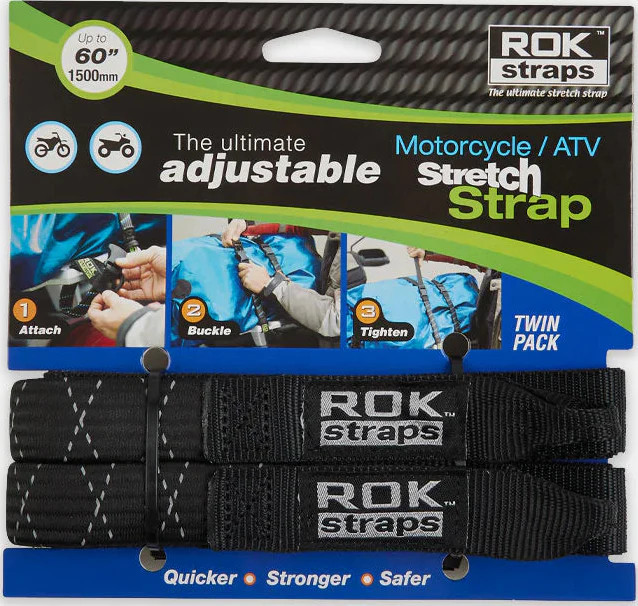 Rok Straps Adjustable Motorcycle Luggage Straps 1500mm 60" 2 Pack - Black