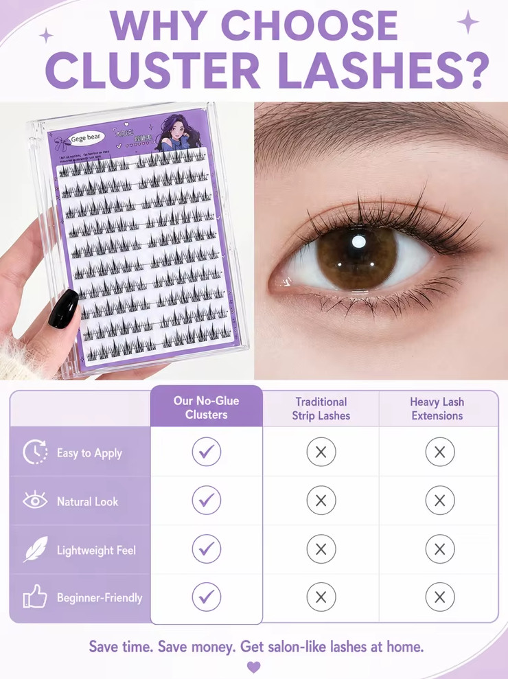 2 Boxes Self‑Adhesive False Eyelashes | No‑Glue Lash Clusters | Wispy Sunflower