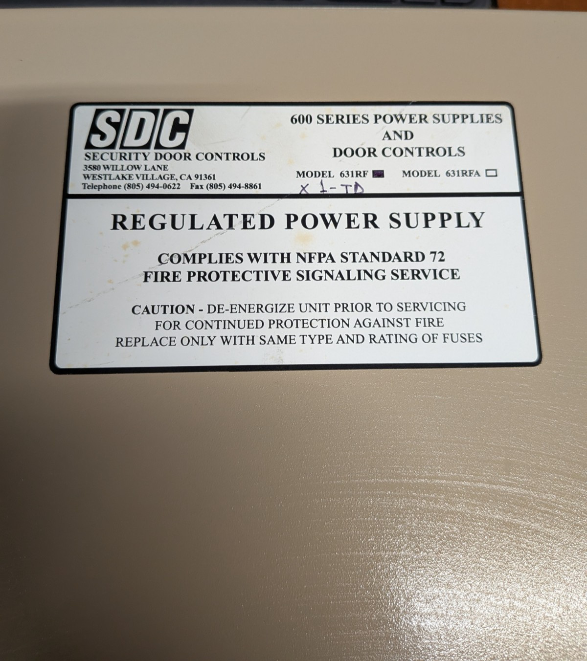 Security Door Controls 631RF 1.5 AMP Power Supply