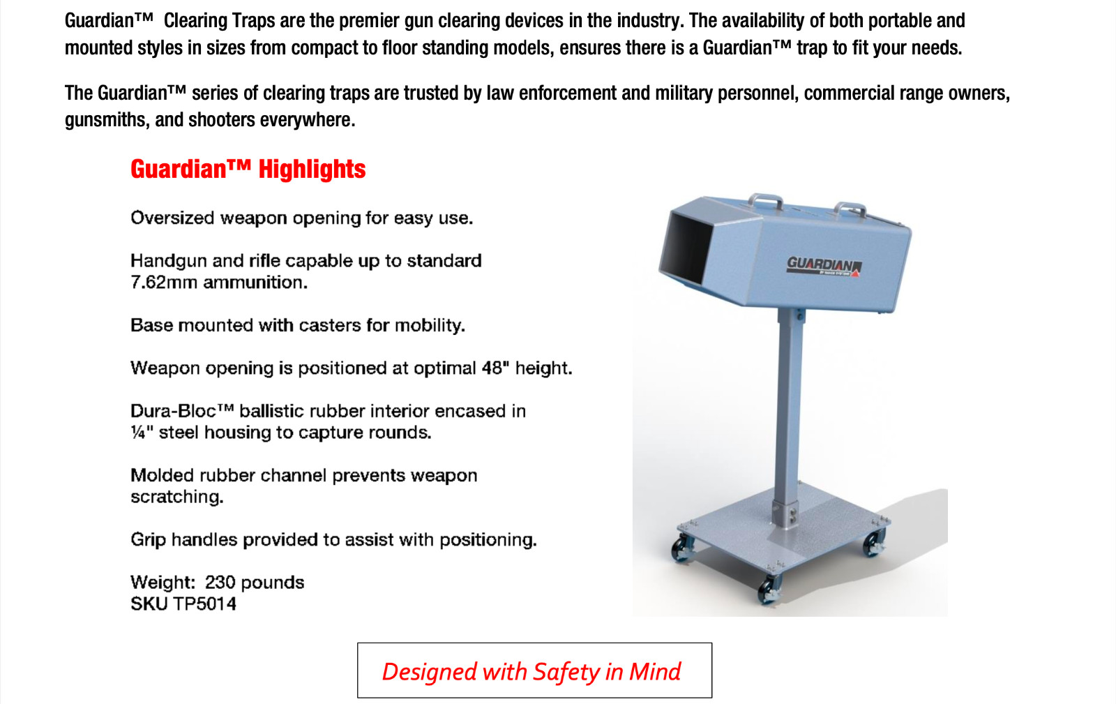 Range Systems Guardian TS Gun Clearing Bullet Trap Wheeled Stand & Mounting Pole