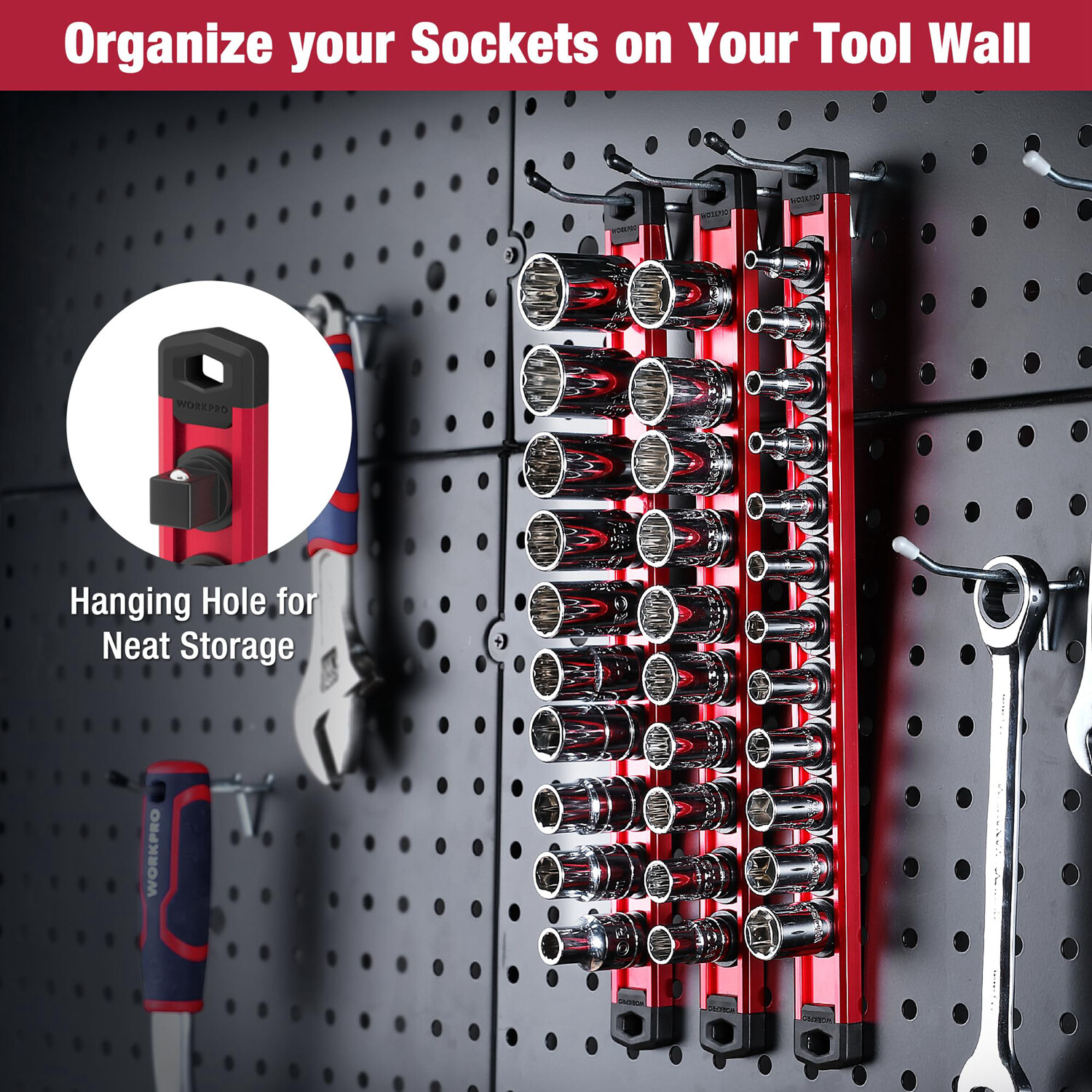 NEW 3-PACK Magnetic Socket Organizer Set 1/4" 3/8" 1/2" Drive Socket Holder Rack