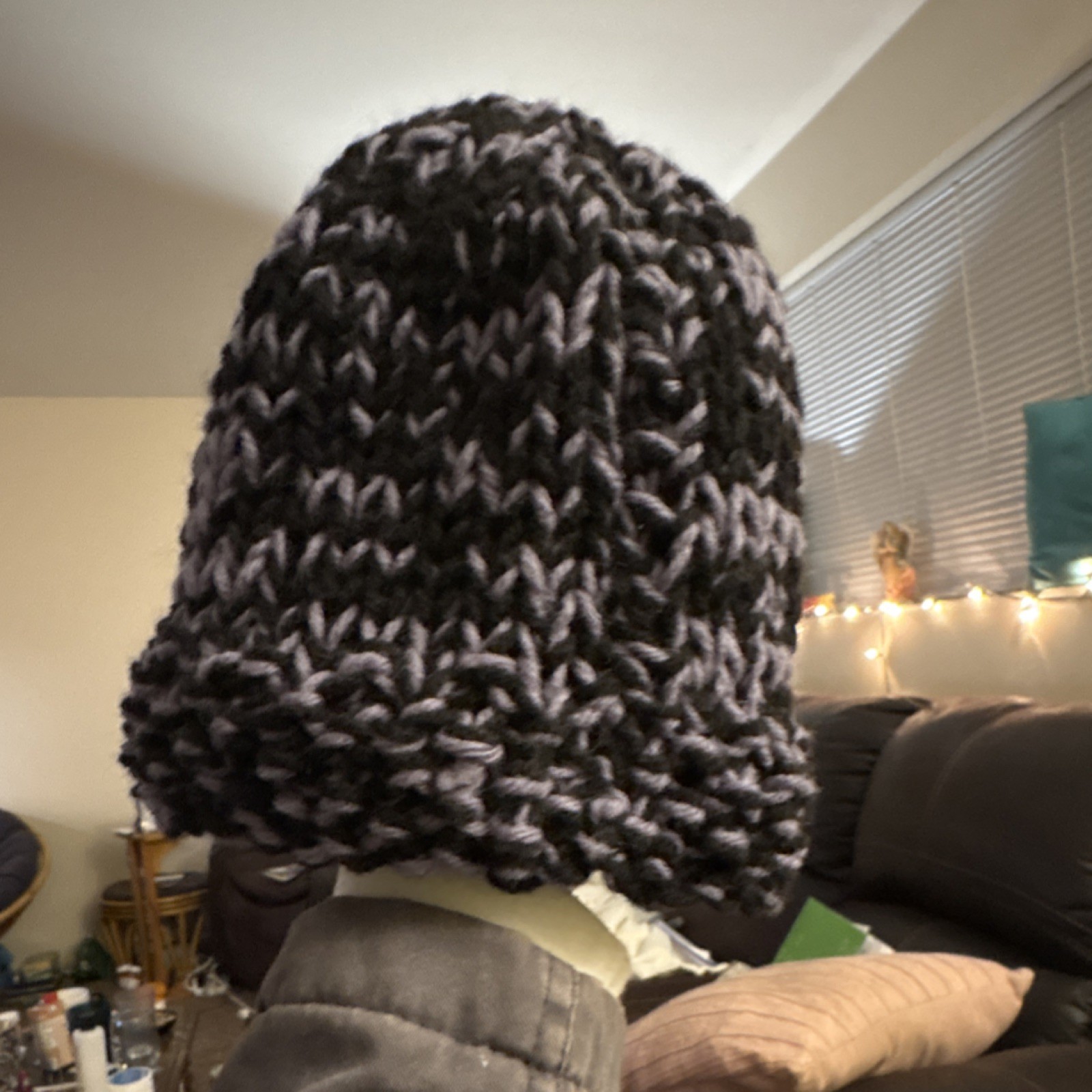 Handmade Chunky Knit Black and Grey Beanie Hat