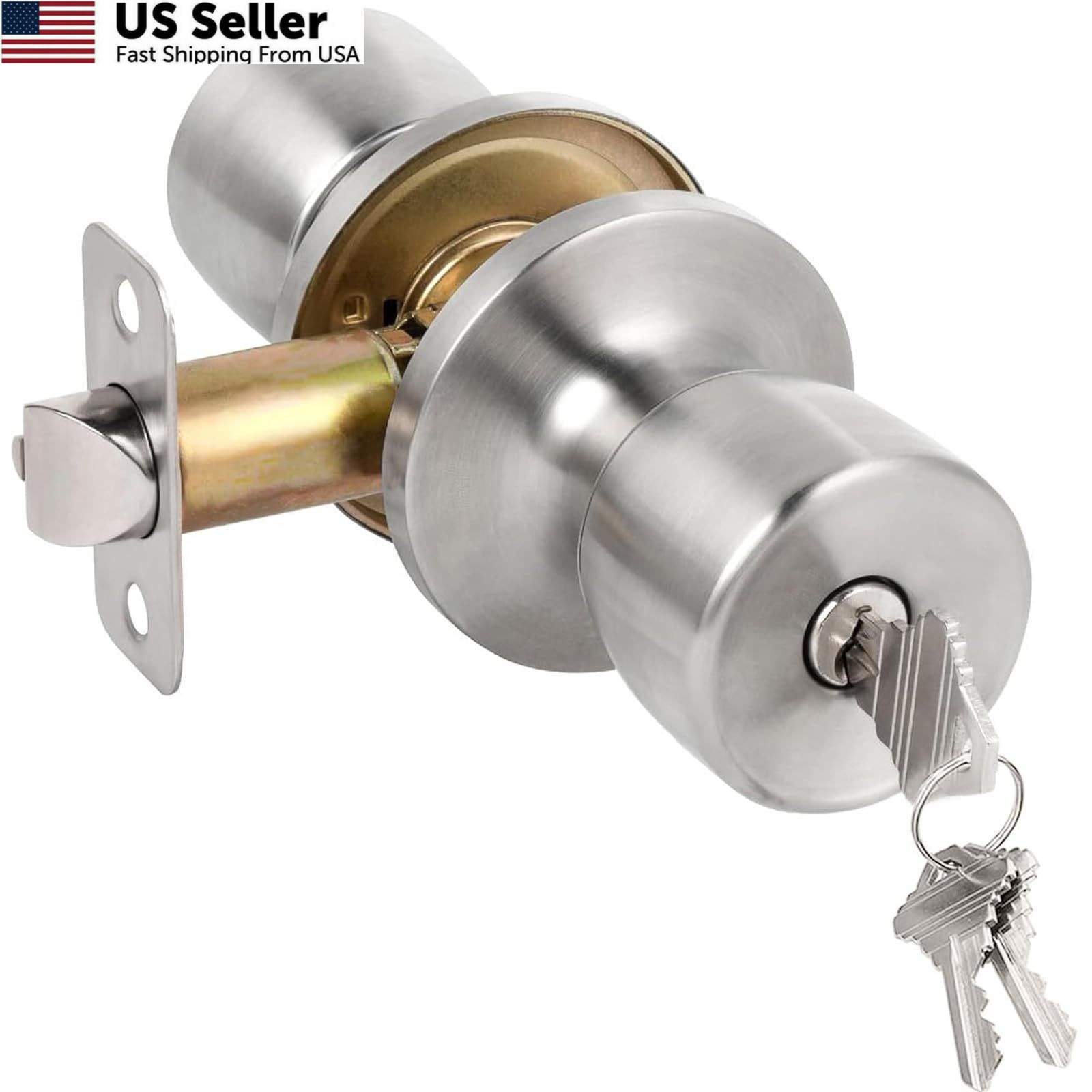 HOSOM Door Knob with Lock and Key, Keyed Entry 1 Pack, Satin Nickel
