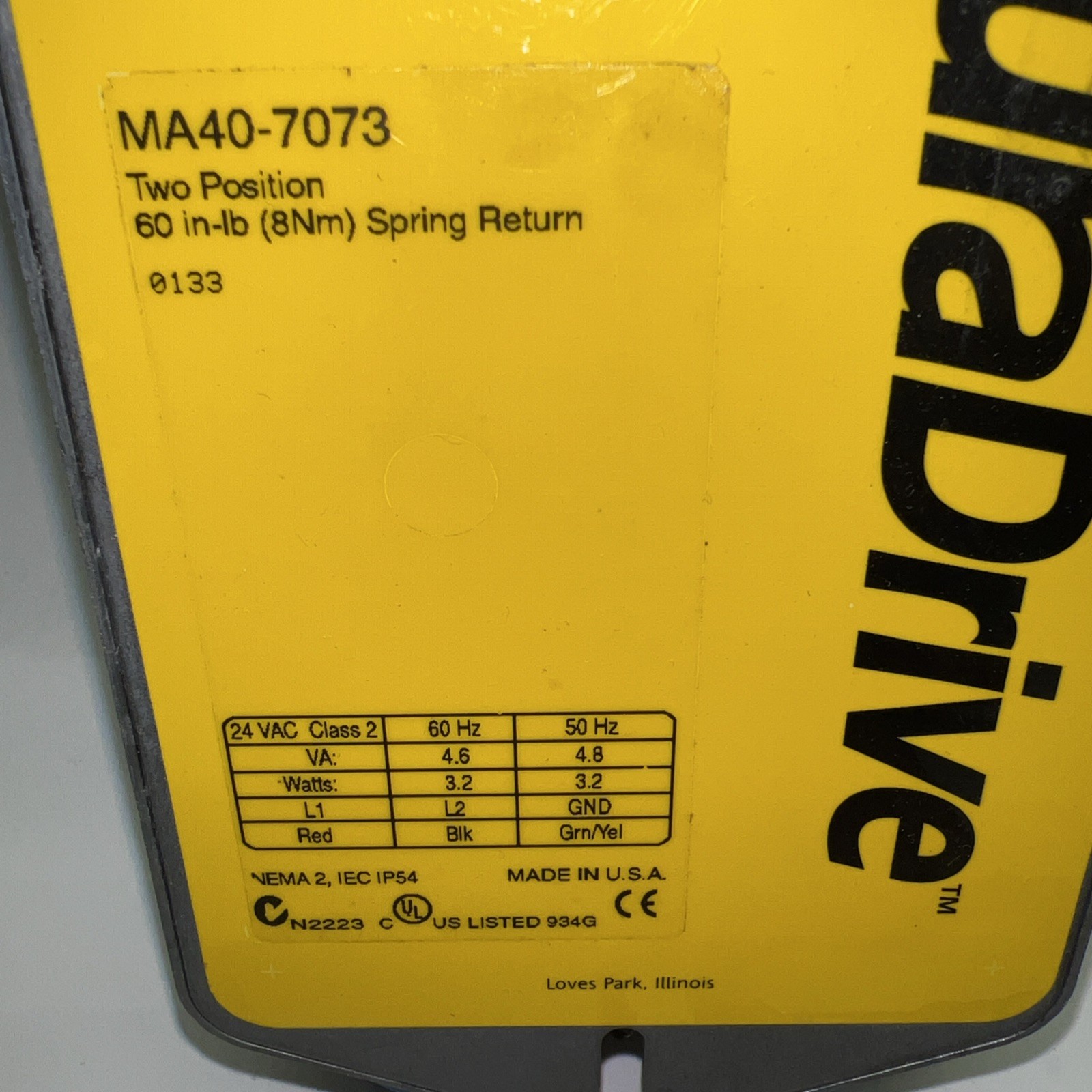 DuraDrive MA40-7073 Two Position Actuator Spring Return
