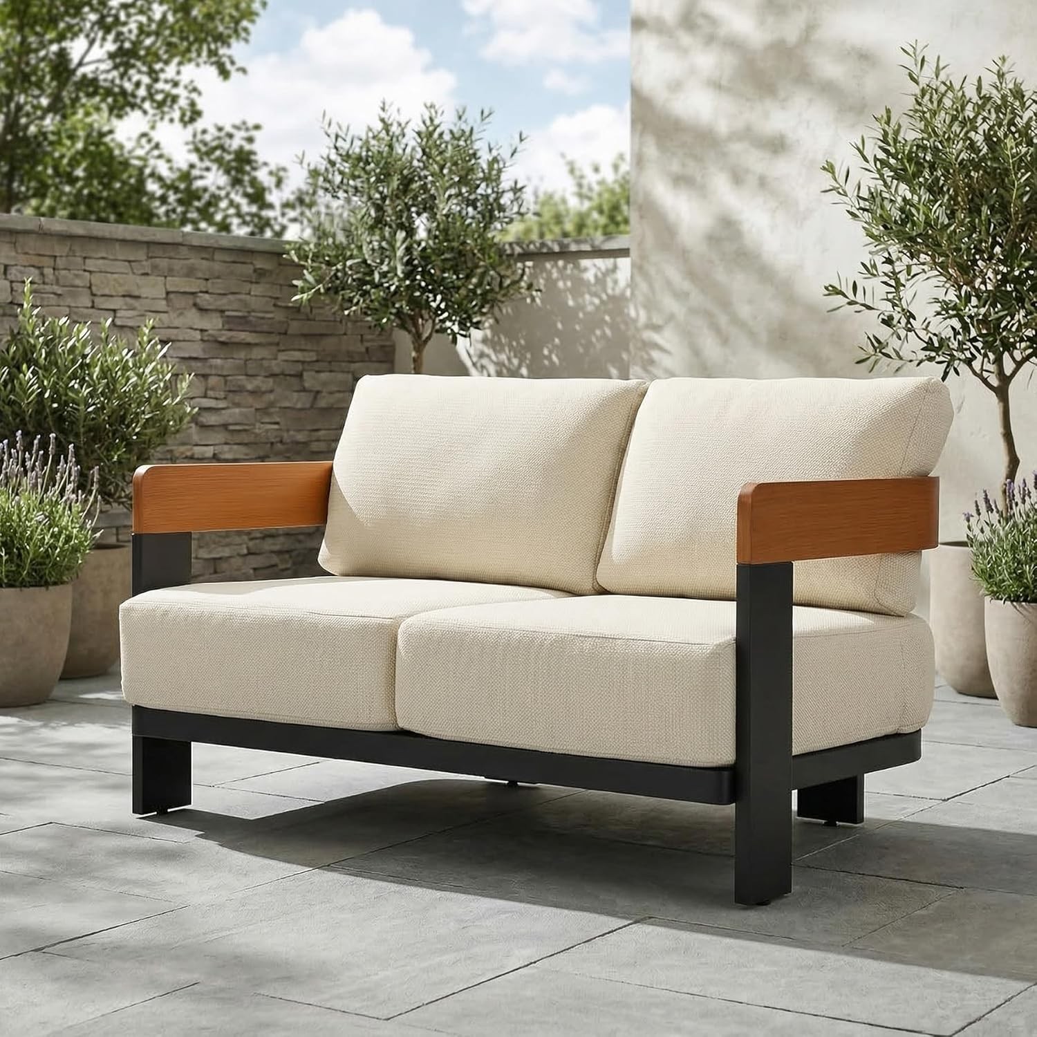 Outdoor Loveseat Sofa 2-Seater Patio Furniture with Thickened Seat+Back Cushion