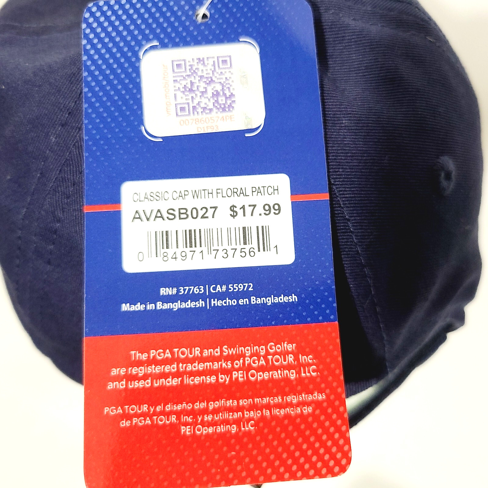 NEW NWT PGA Tour Course Essentials Classic Cap Hat w/ Floral Patch Strapback