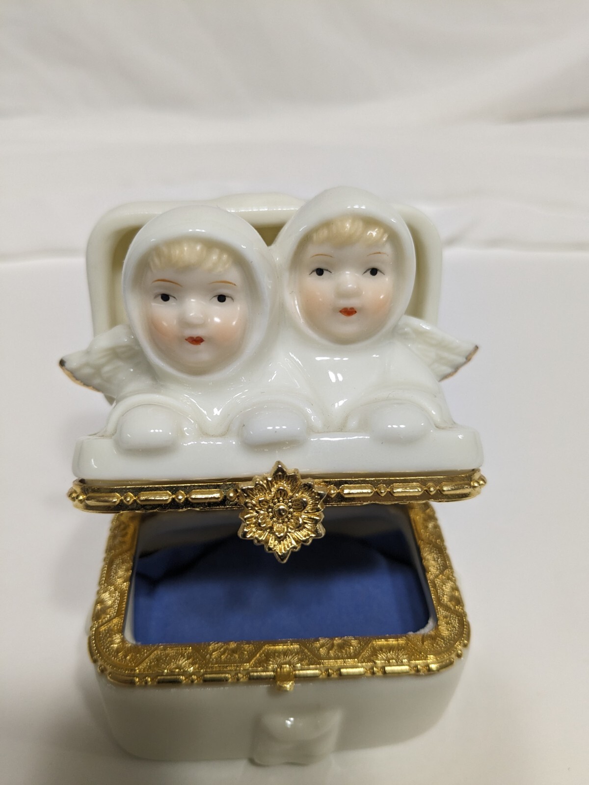 Twin Angel Ivory & Gold Trinket Box