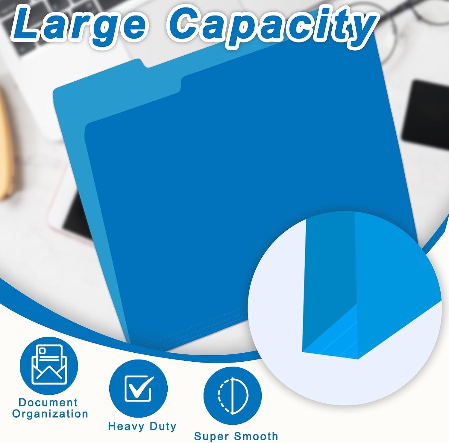 100 Pack Blue File Folders with 1/3-Cut Tabs - Durable Organization Solution