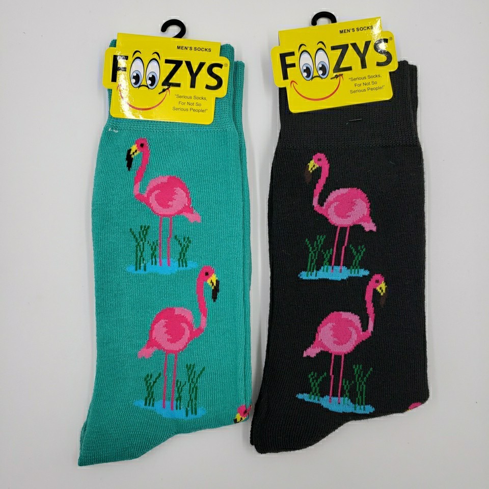 Mens Tropical Pink Flamingo Socks Gift Florida Party Cruise Life Novelty 2 PAIRS