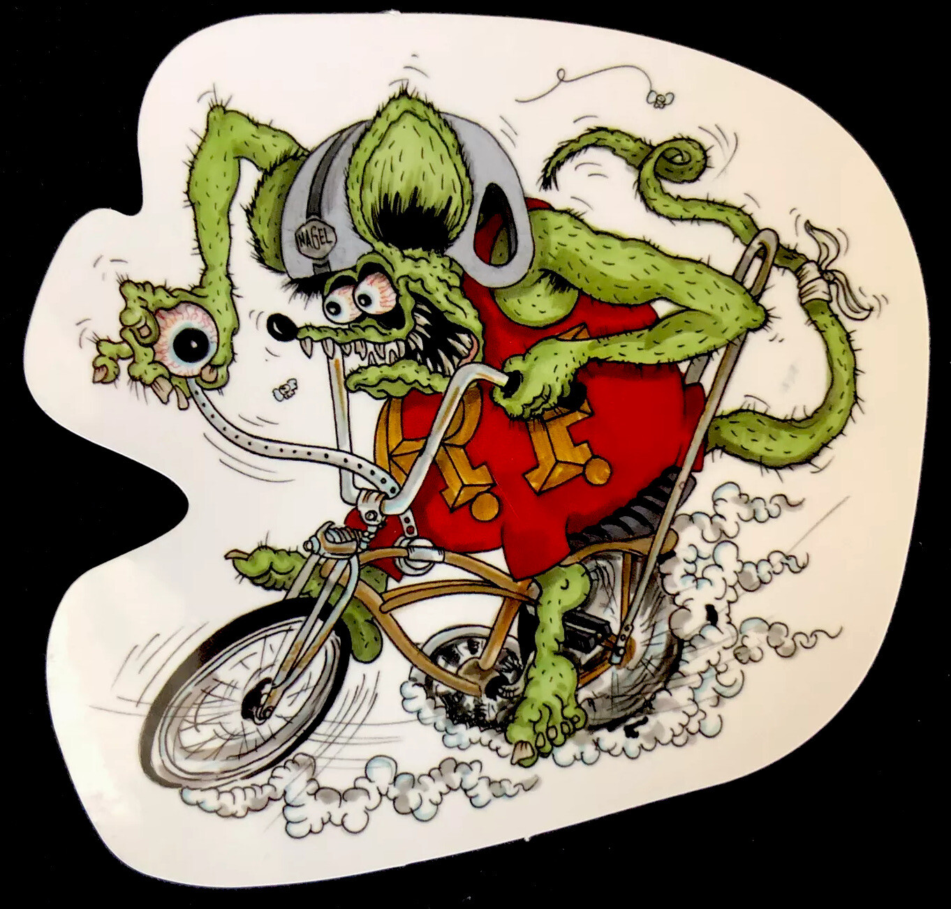 RAT FINK STICKER “OLD LOOKING SCHWINN BIKE” 3 1/2 X 3 1/4 GLOSSY VERY ORIGINAL!