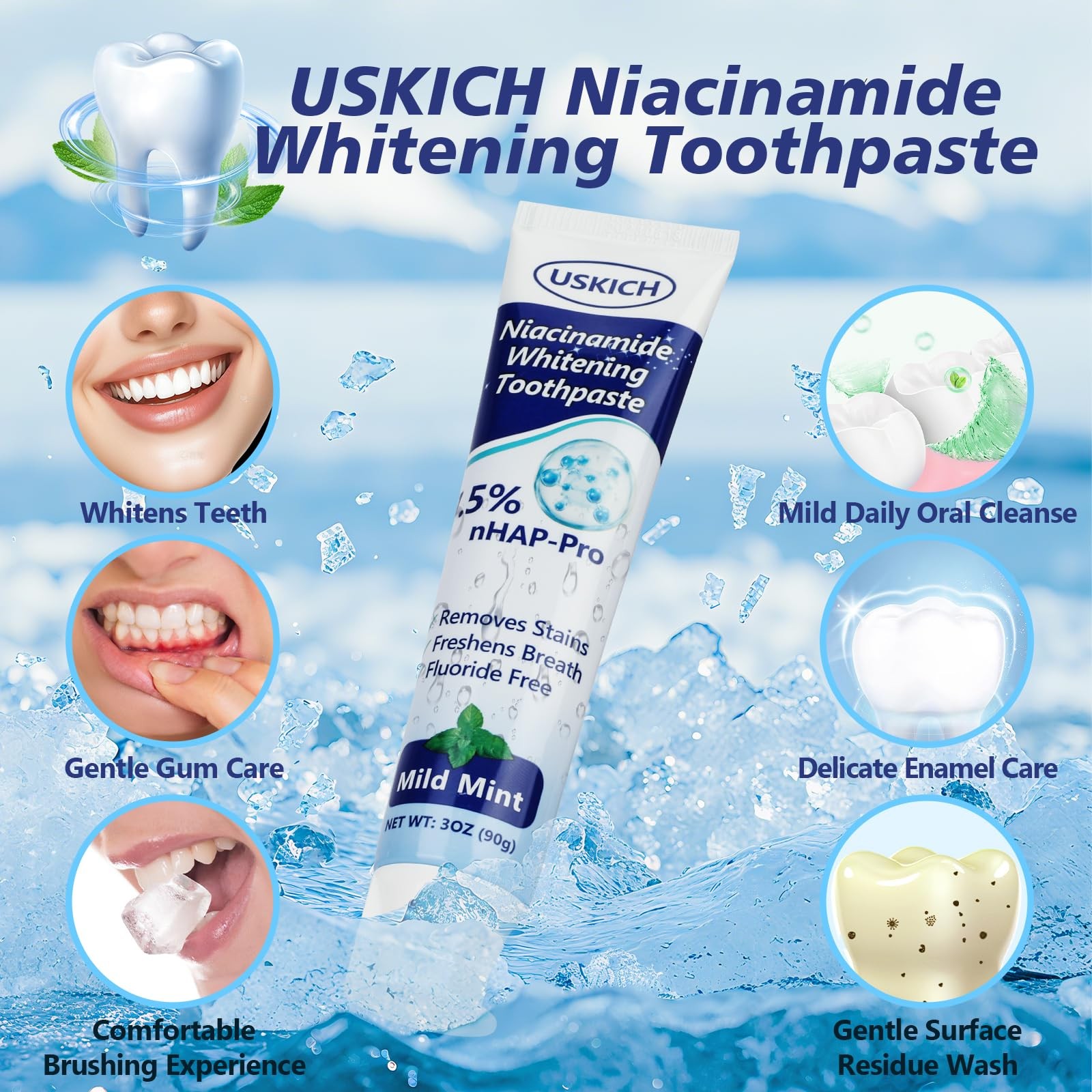 7.5% Nano Hydroxyapatite Toothpaste 3 Pack Whitening Natural Peppermint Fluoride