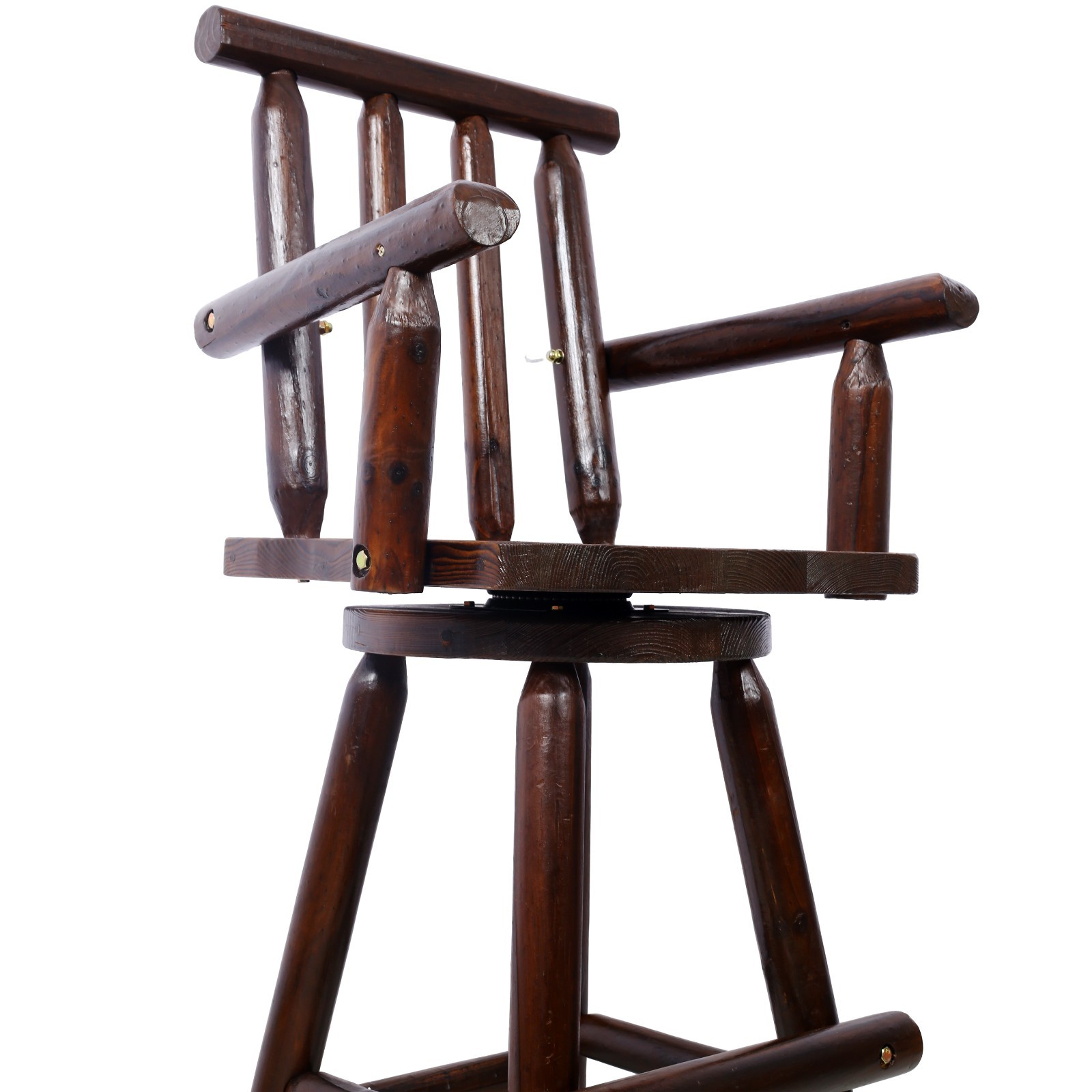 Rustic Fir Wood Bar Stool with Footrest & Wide Armrest, Brown