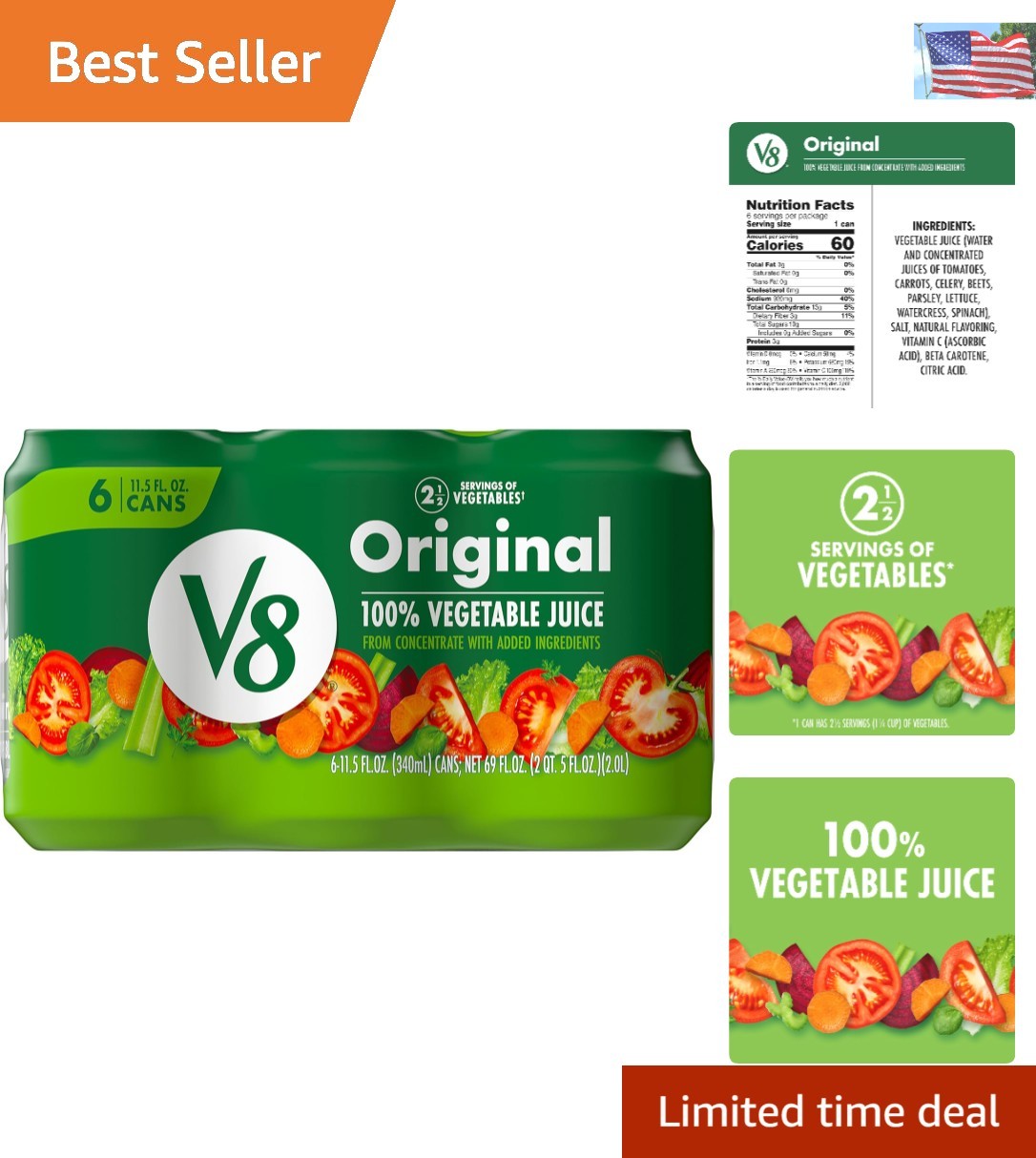 Convenient 6-Pack  Vegetable Juice, Gluten-Free & Packed with Vitamins