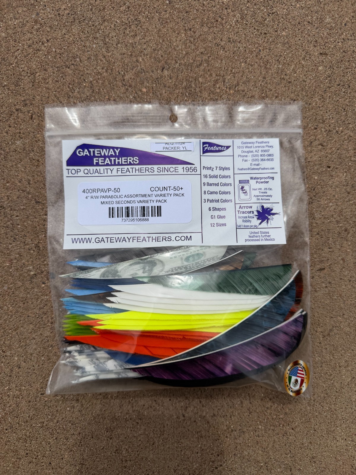Gateway Feathers 4" Right Wing Parabolic Assortment Variety pack 50 count