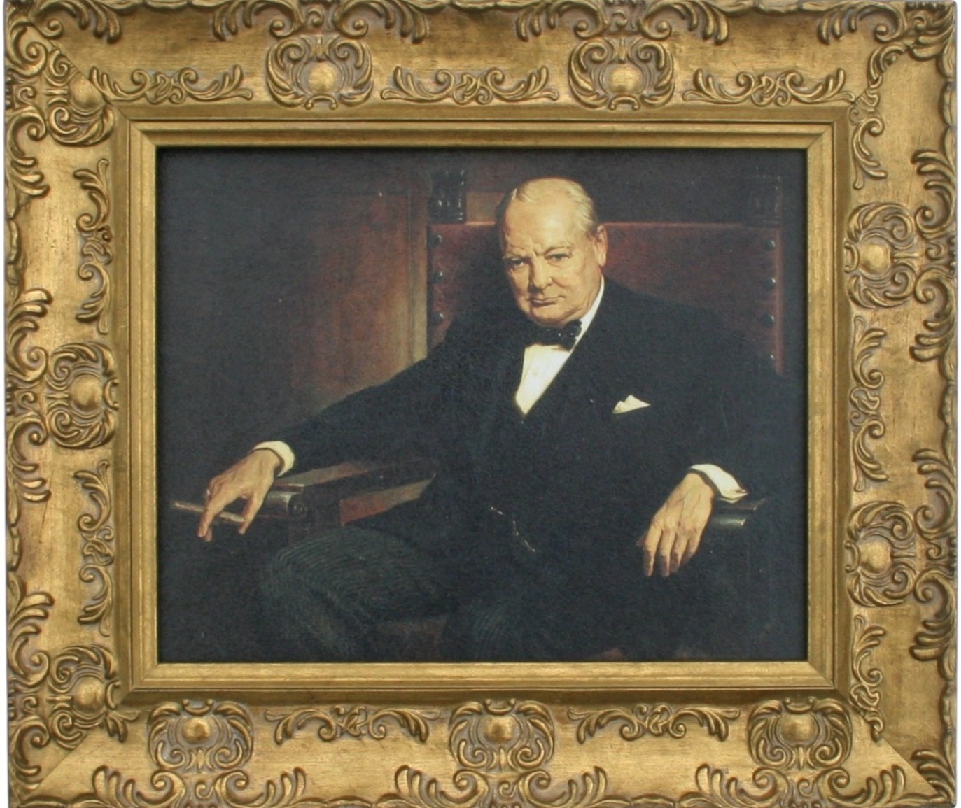 Sir Winston Churchill Framed Picture, UK Prime Minister Reproduction Oleograph