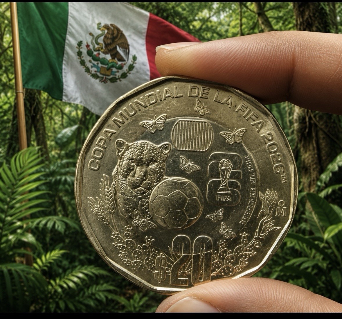 2026 FIFA WORD CUP MEXICO 20 PESOS  BI-METAL JAGUAR. ONE PC
