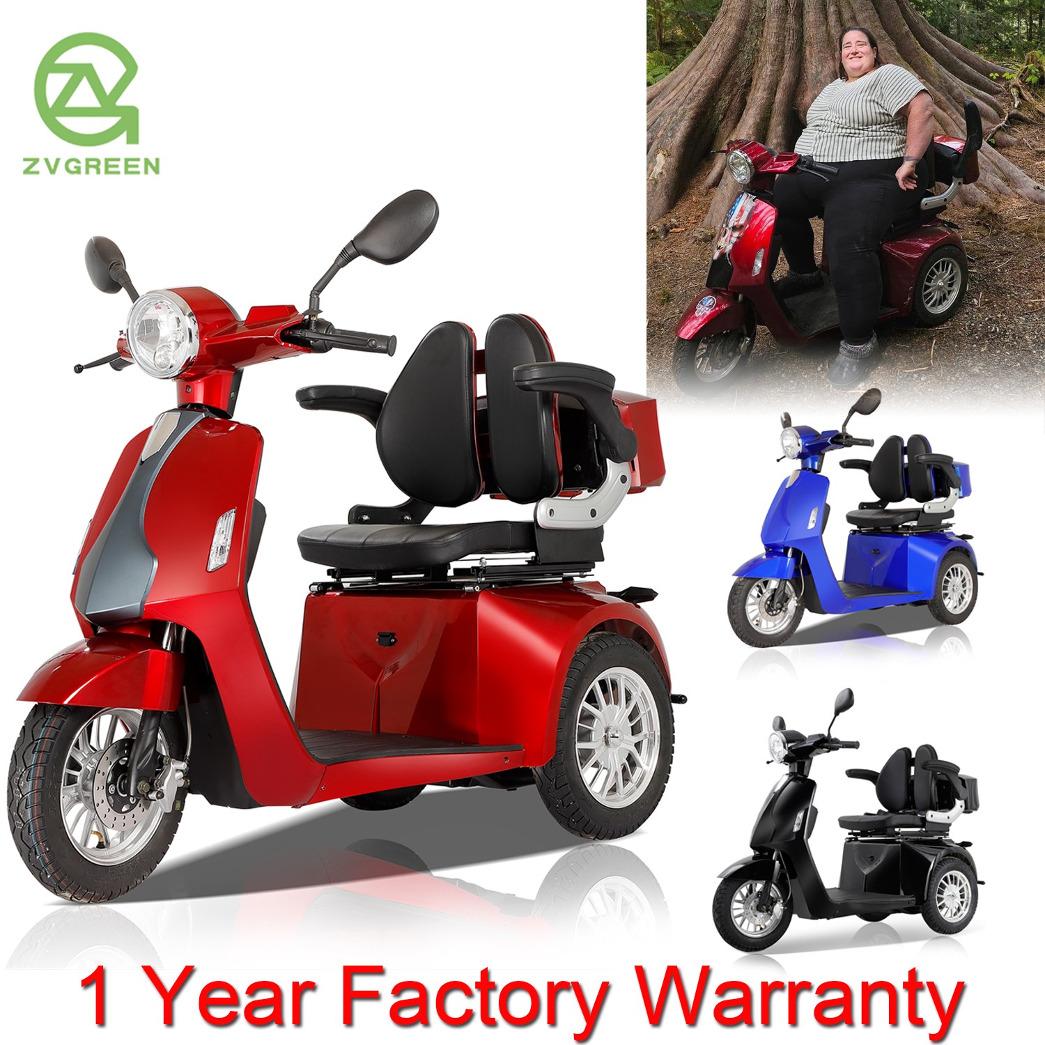 800W 3 Wheel Heavy Duty Adult Senior Mobility Scooter 31 Miles 500lbs 60V/20Ah