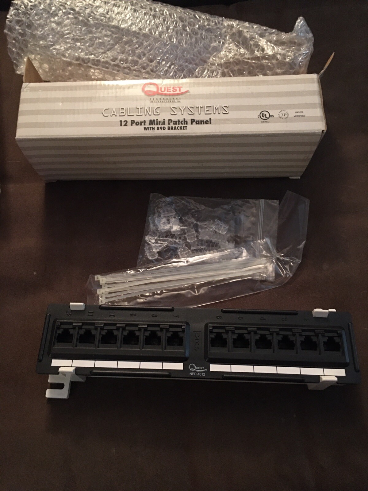 Quest Cabling System 12 port Mini Patch Panel w/89D Bracket Cat 5e