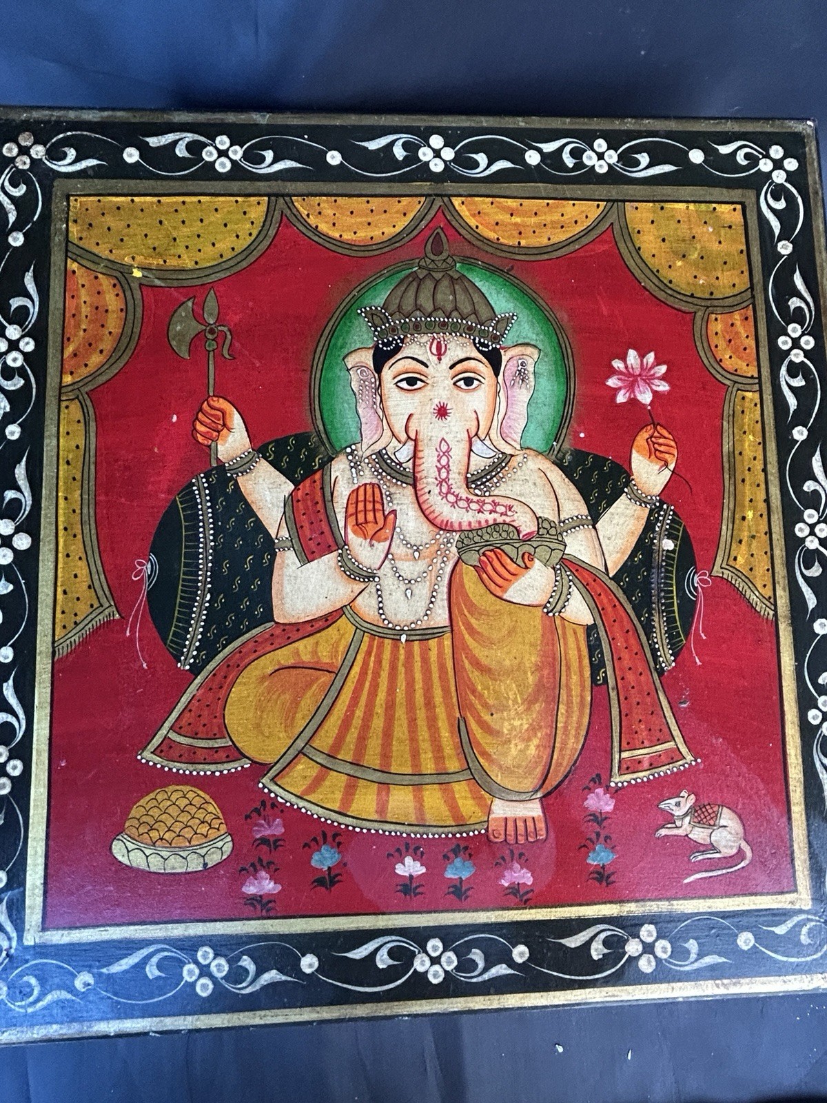 Gorgeous Painted Ganesha Foot Stool/Ottoman Table
