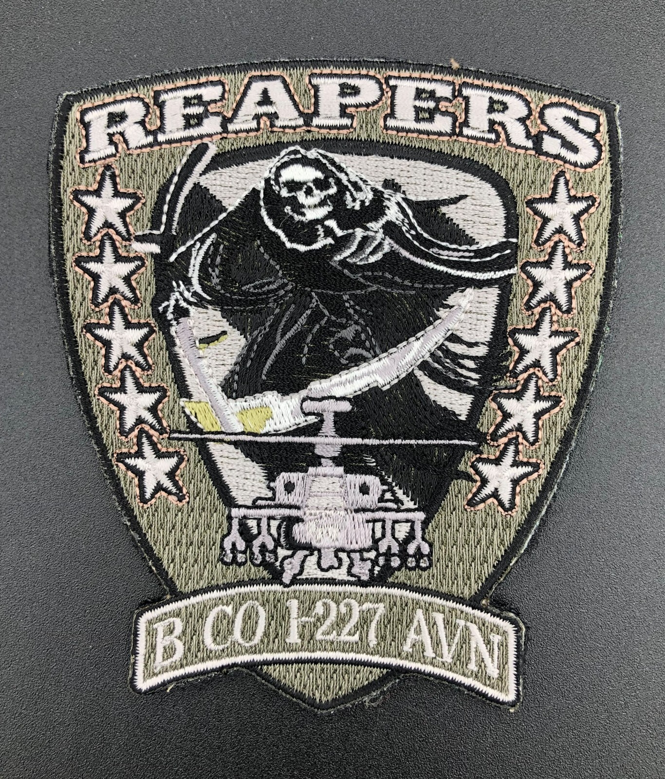 B Co 1-227 AVN Reapers Apache Grey Color Army Aviation Patch OEF OIF