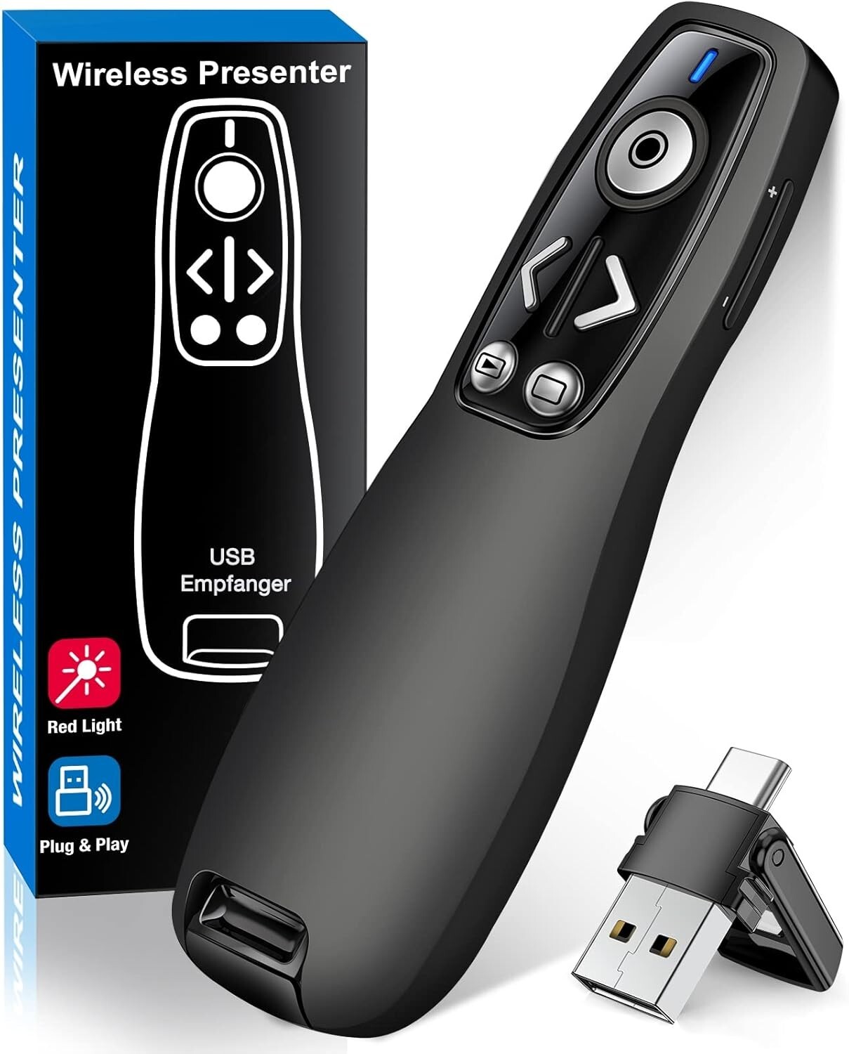 Wireless Presentation Clicker USB Type C PowerPoint Remote with Volume Control