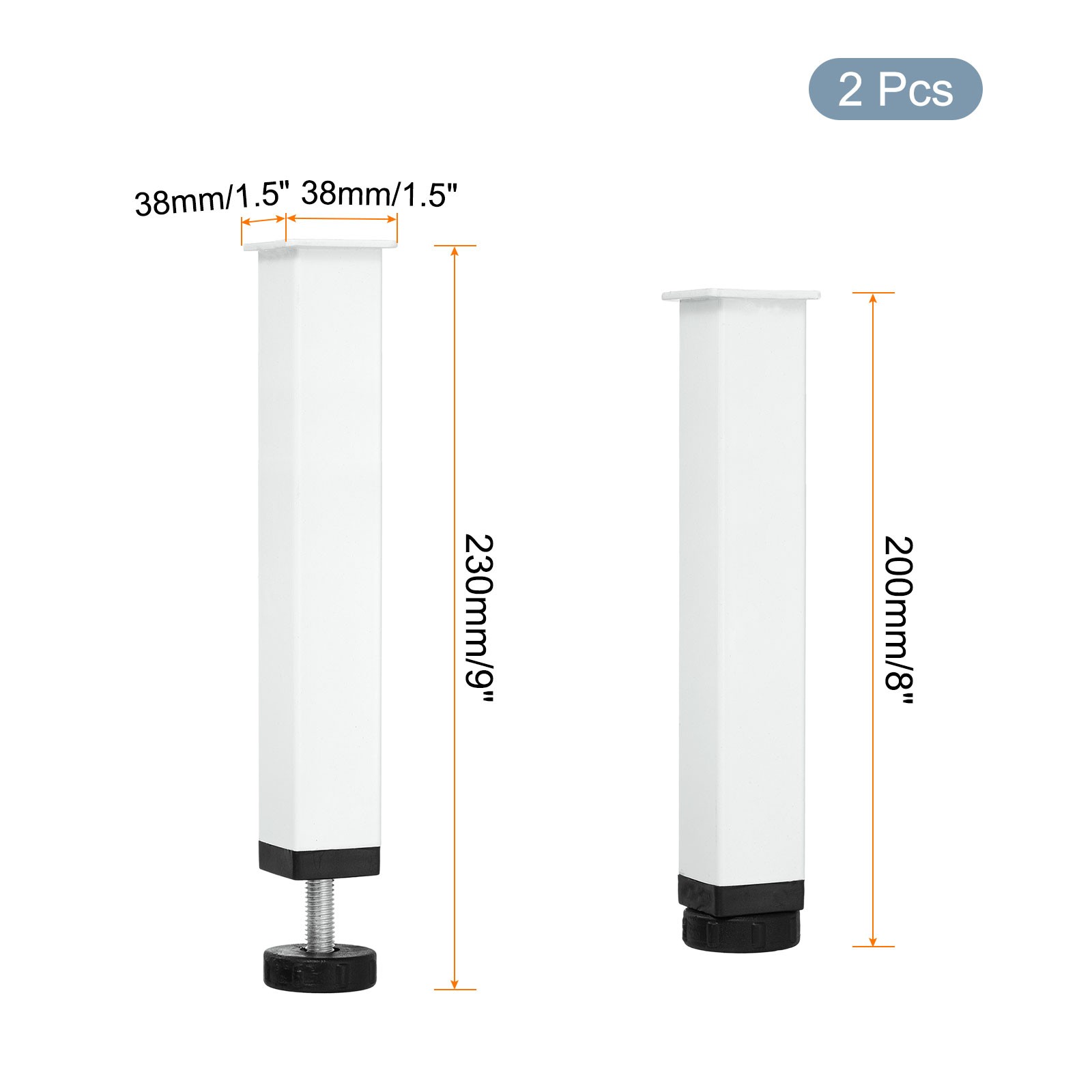 2 Pcs Adjustable Height Center Support Leg, 8" Bed Support Legs, White