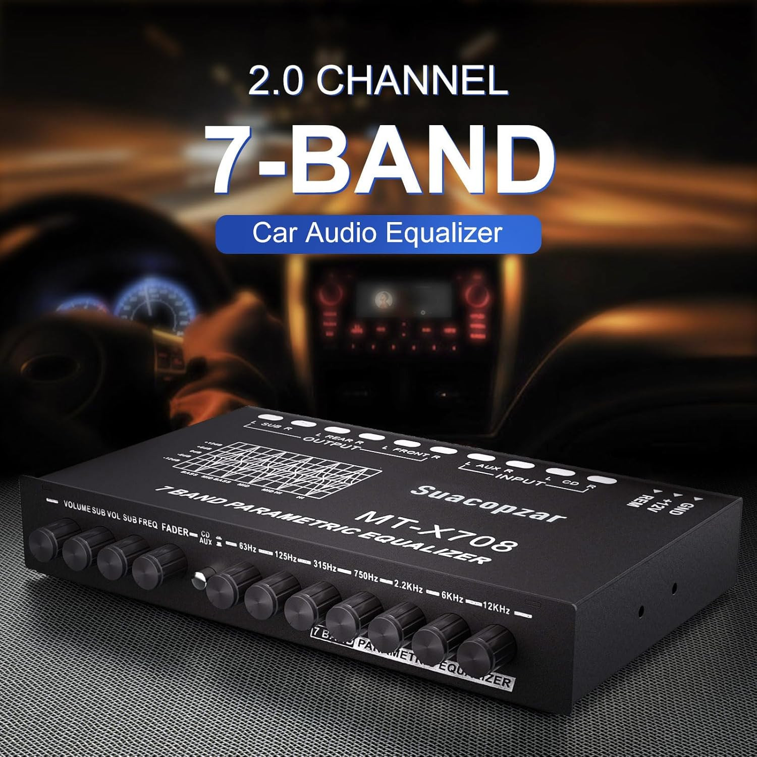 7 Band Car Audio Equalizer 12V EQ w/ AUX CD Input Subwoofer RCA Output