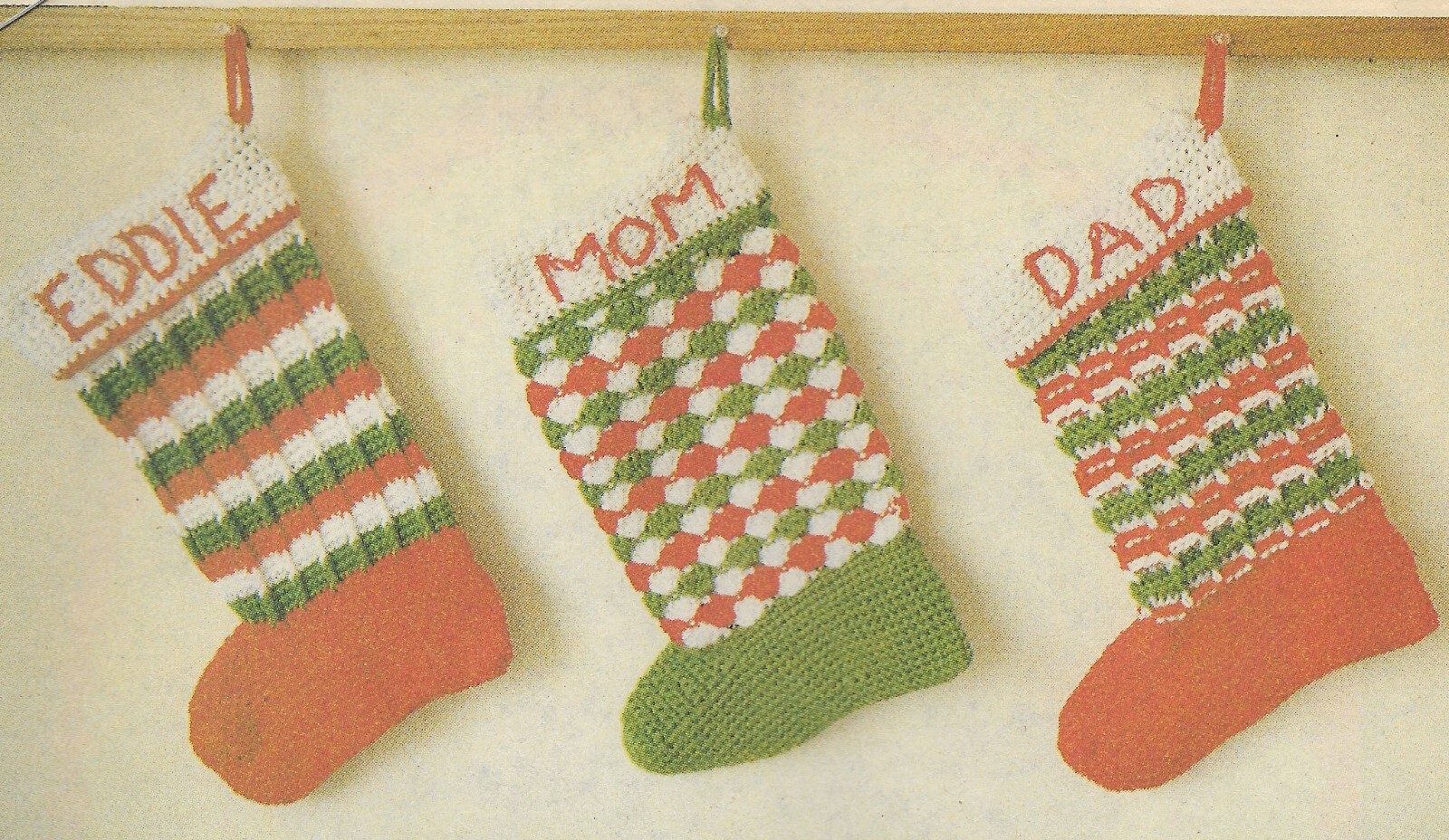 vintage, 3 Christmas Stockings crochet pattern instructions