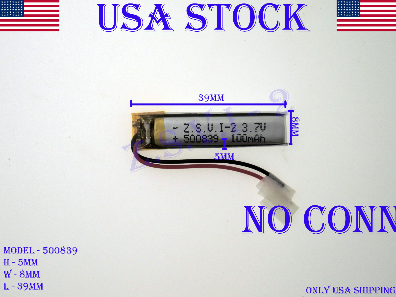 3.7V 100mAh 500839 Lithium Polymer LiPo Rechargeable Battery (USA STOCK)