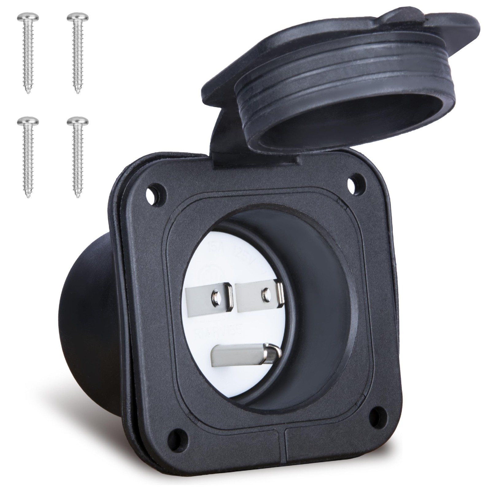 15 Amp Flanged Inlet, 15A 125V RV Shore Power Inlet, NEMA 5-15 Ac Port Plug w...