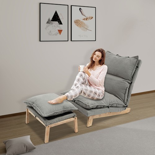Grey Lounge Chair Single Lazy Sofa Leisure Balcony Adjustable Recliner USA