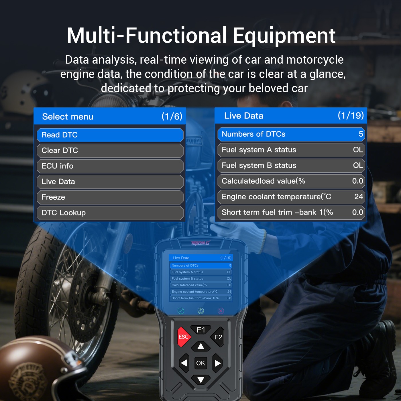 Motorcycle Vehicle OBD2 Scanner Fault Code Read Car DTC Lookup Diagnostic Tool