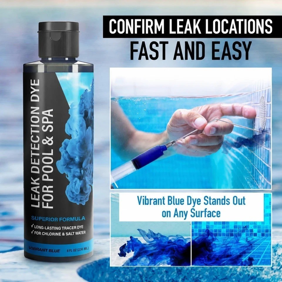 Pool Leak Detection Dye Kit 75+ Tests 2 Stainless Steel Precision Applicators