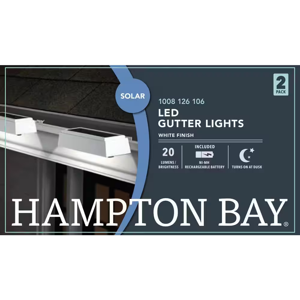 Solar Gutter Lights Outdoor LED Floodlight 2 Pack Weather Resistant Auto On Off