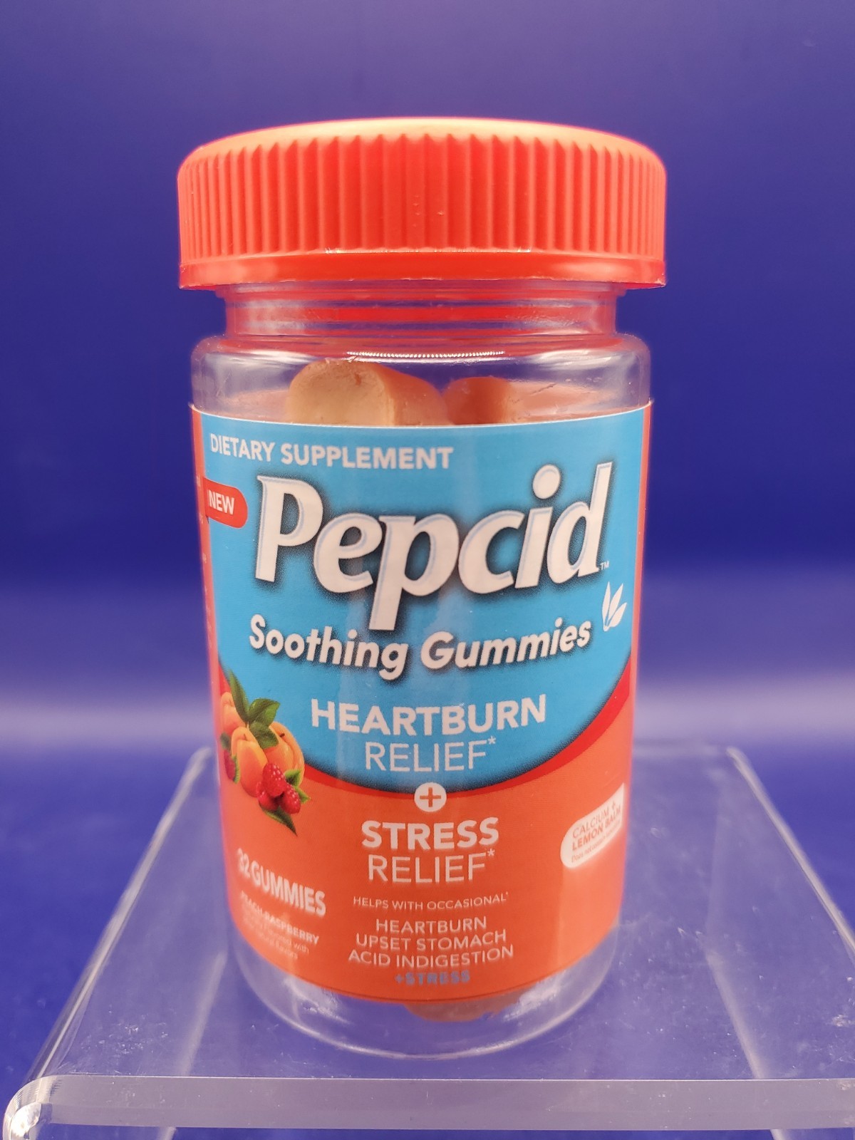 New Pepcid Soothing Antacid Gummies Heartburn Stress Relief 32 Peach Exp 04/27