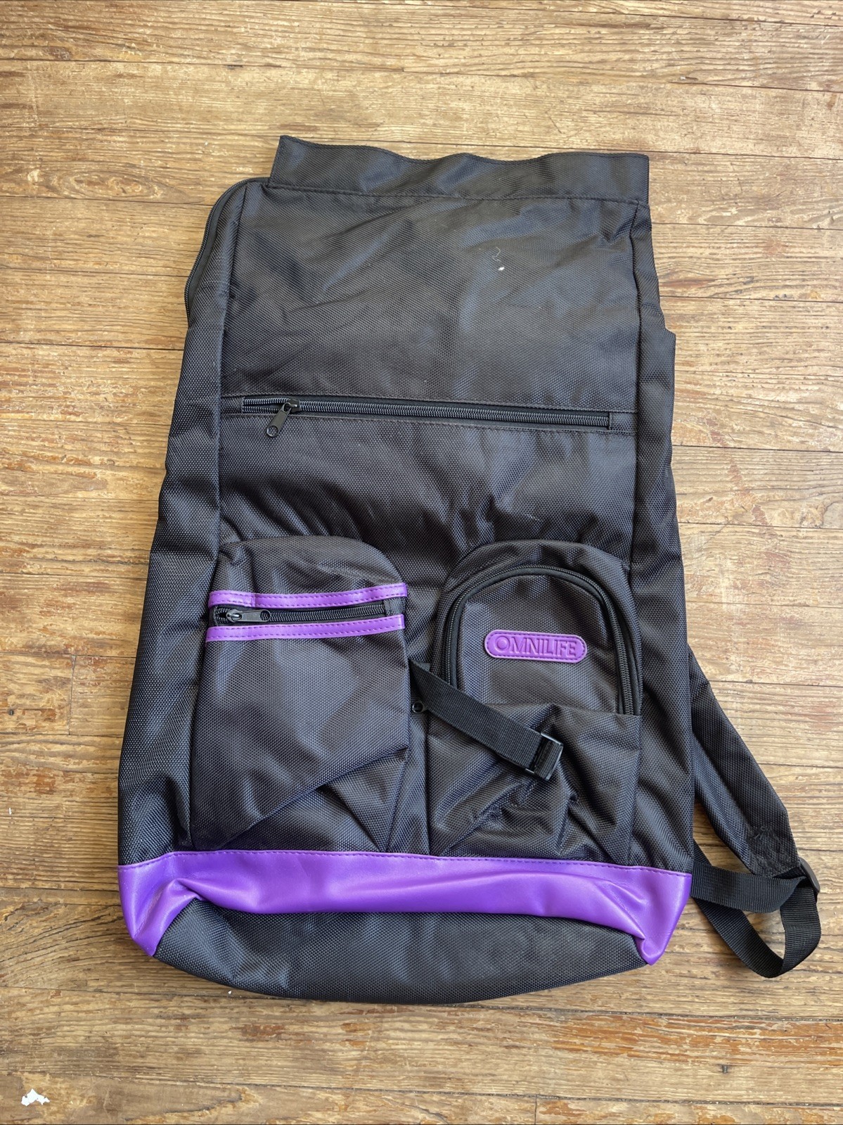 BACKPACK Omni Life Expandable Black Purple Outdoor Indoor New, Never Used
