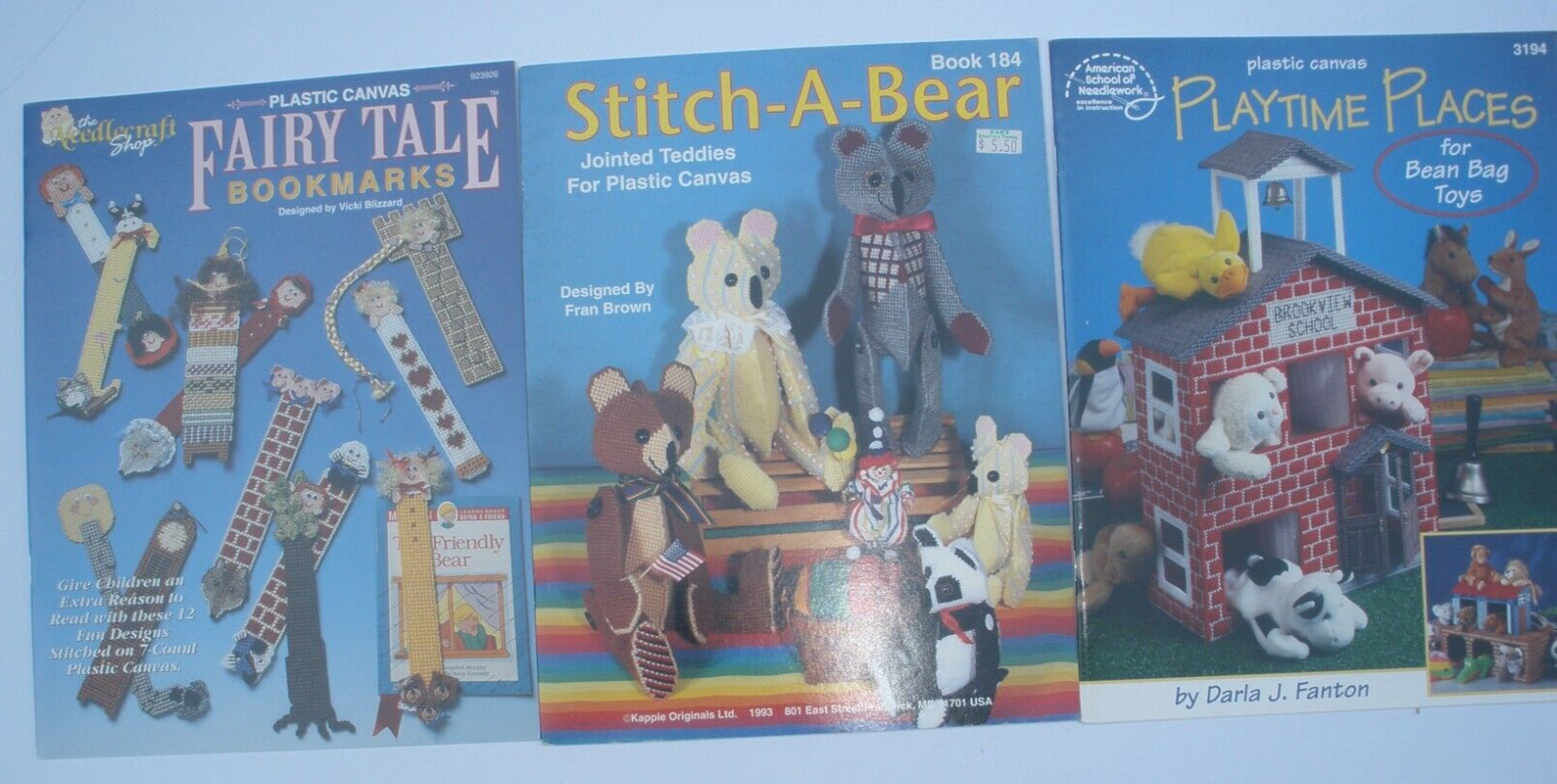 LOT Fairy Tale Bookmarks Playtime Places Stitch a Bear Jointed Plastic Canvas