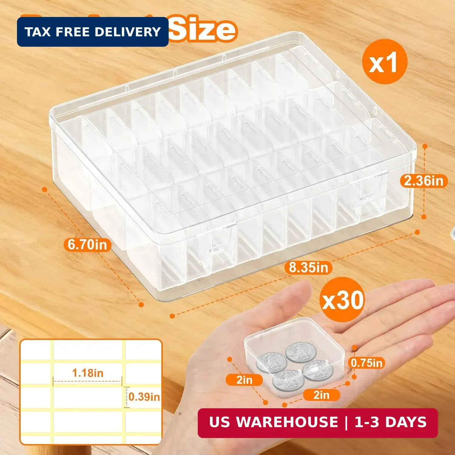 Bead Organizer Box, 30 Pcs Clear Plastic Storage Containers Features Hinged Lid