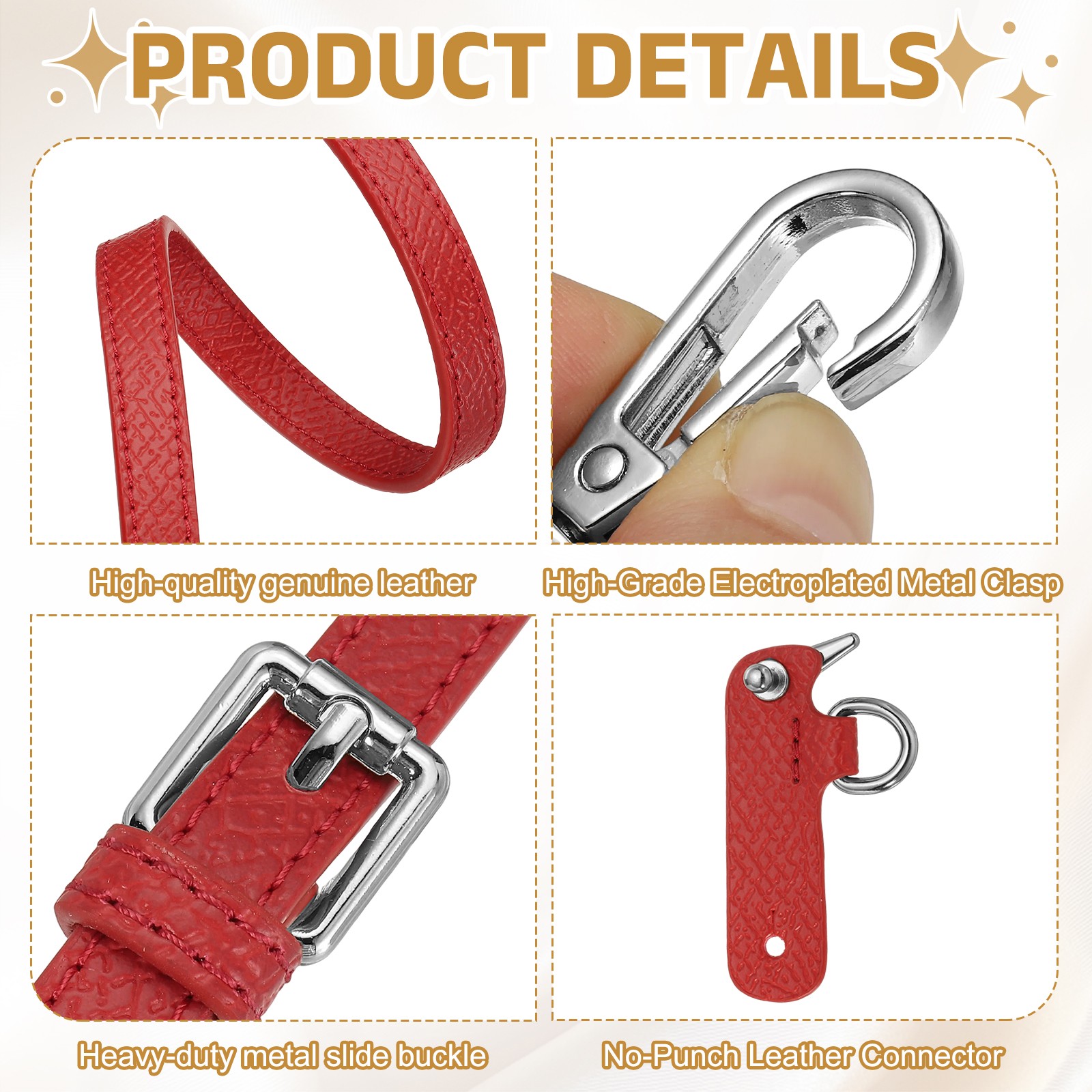 Leather Purse Strap Kit, Adjustable Strap Replacement for Women, Red