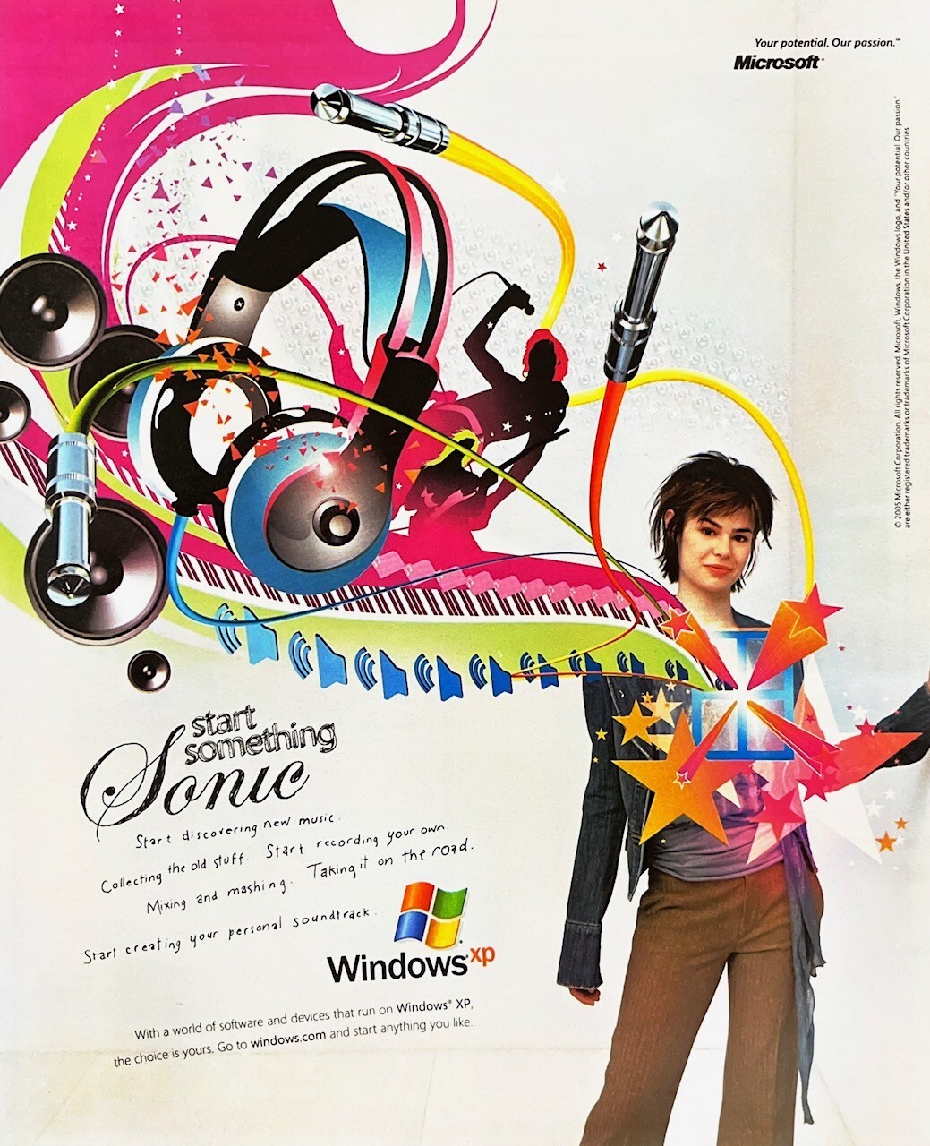 2005 WINDOWS XP Genuine Vintage Print Advertisement Music Theme