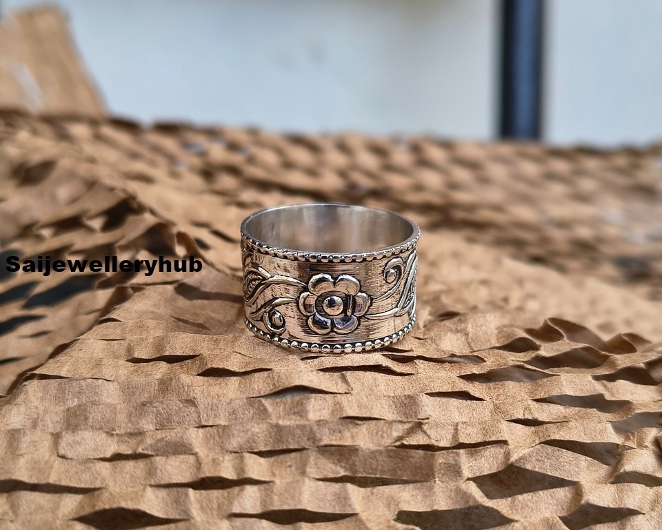 925 Sterling Silver Thumb Ring Handmade Flower Statement Band All Size SR815