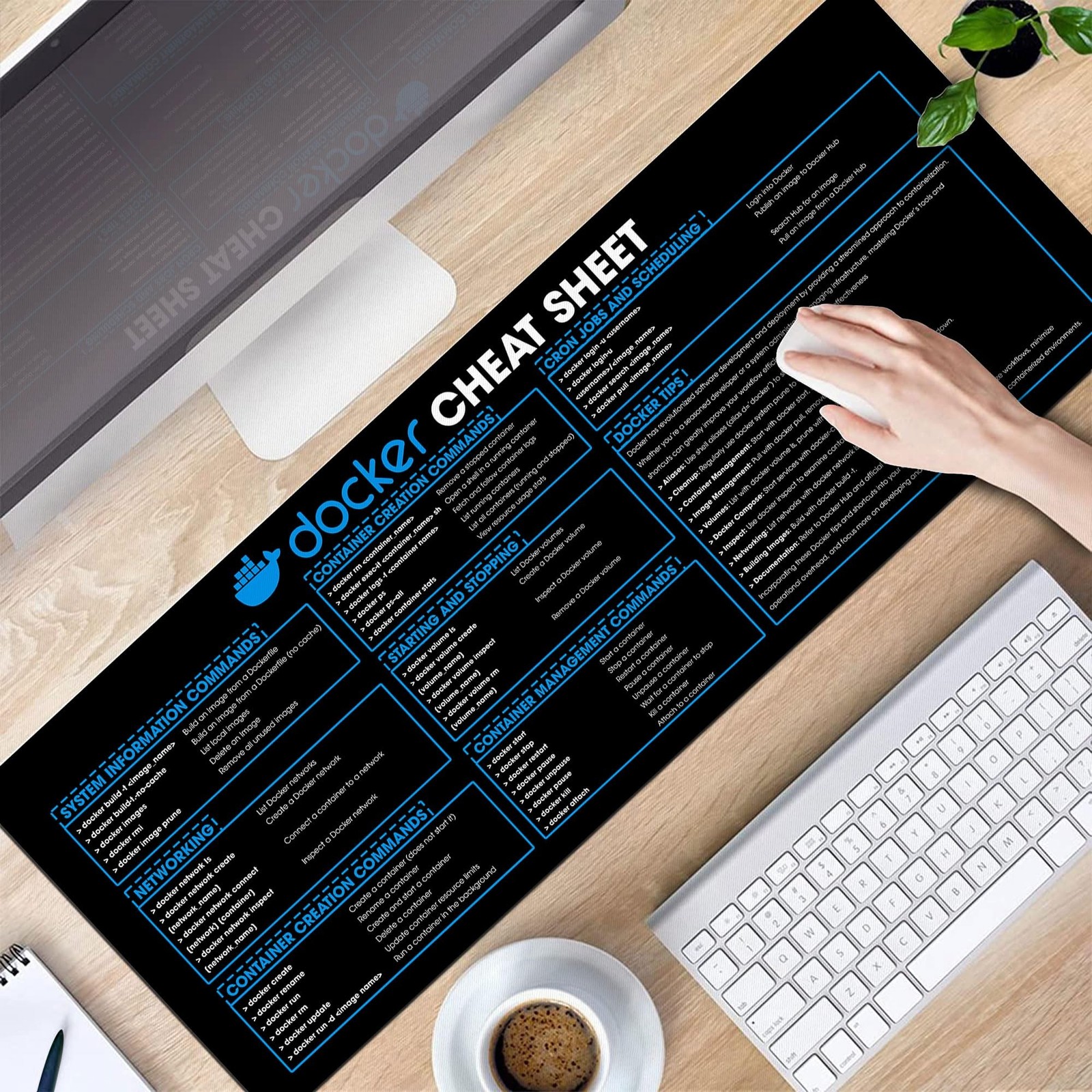 Docker Cheat Sheet Mouse Mat, Large Gaming Desk Mat Mouse Pad for Developers,...