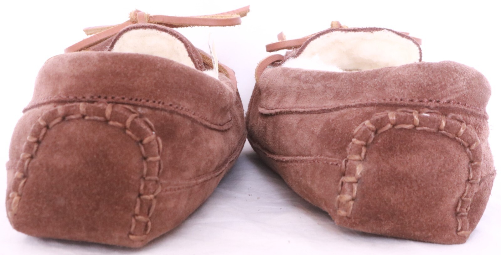 Eddie Bauer 1191 Dark Brown Suede Shearling Bow Moccasin Slippers Shoe Men's 7 M