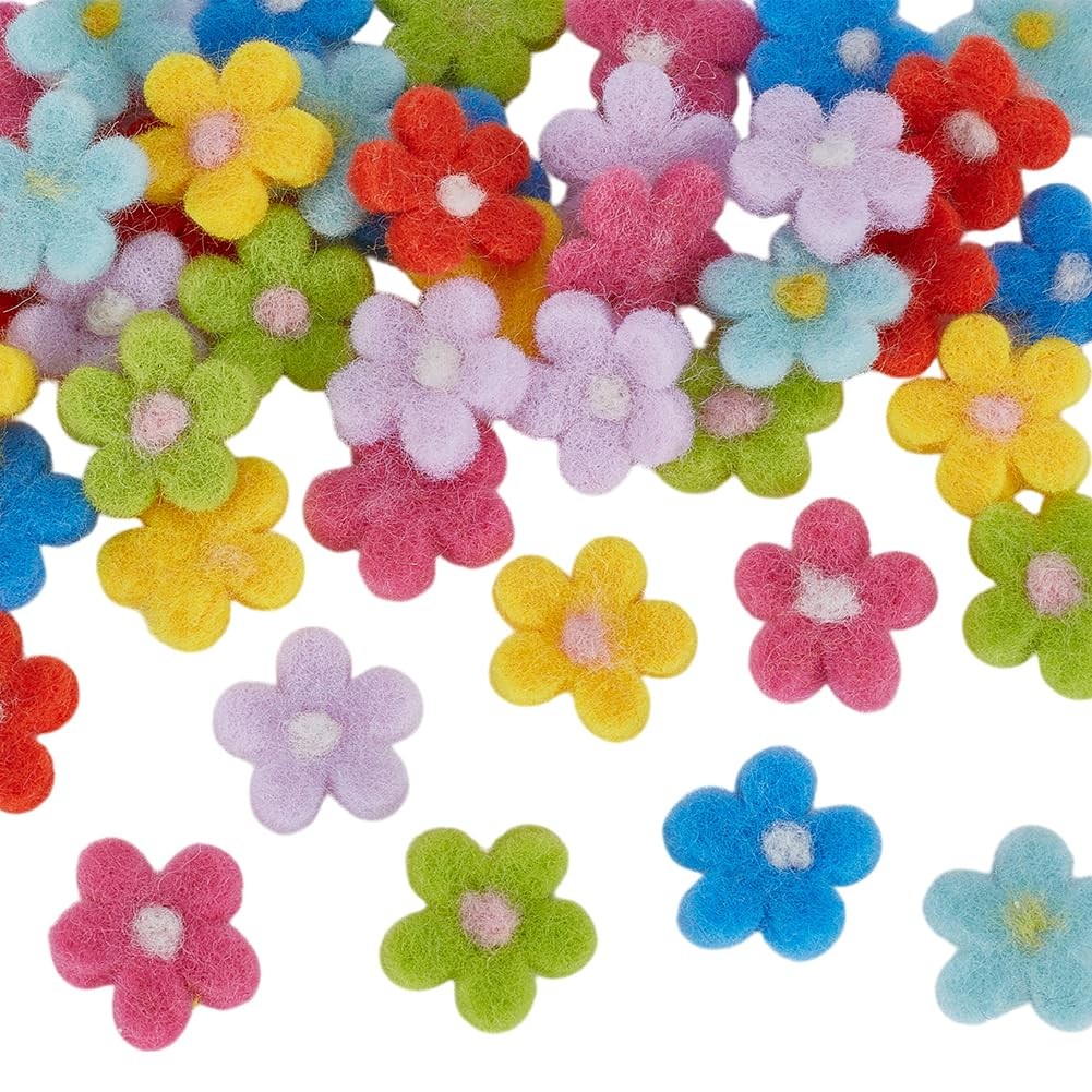 42 Pcs Wool Felt Daisy Flower Patches 7 Colors Mini Daisy Flower Felted Wool ...