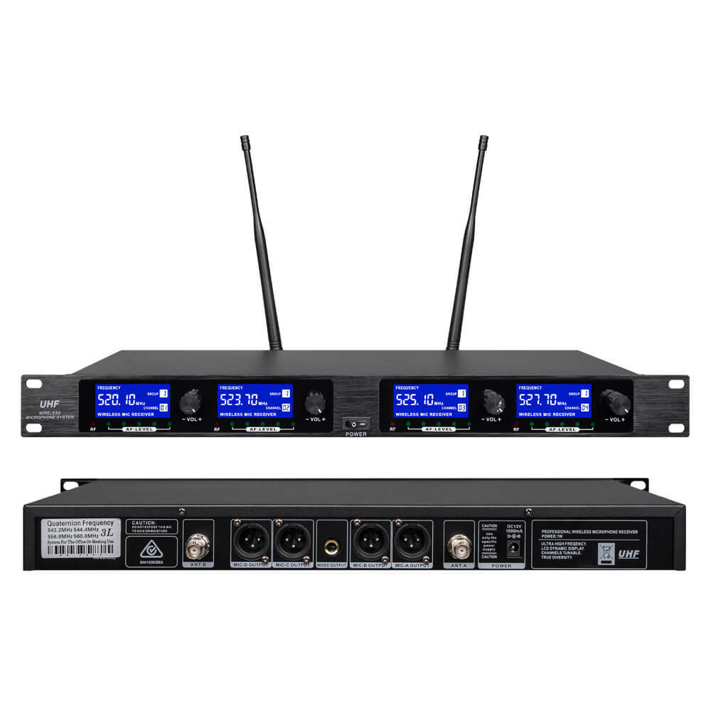 Wireless Microphone System Pro Audio UHF 4 Channel 4 Handheld Metal Dynamic Mic
