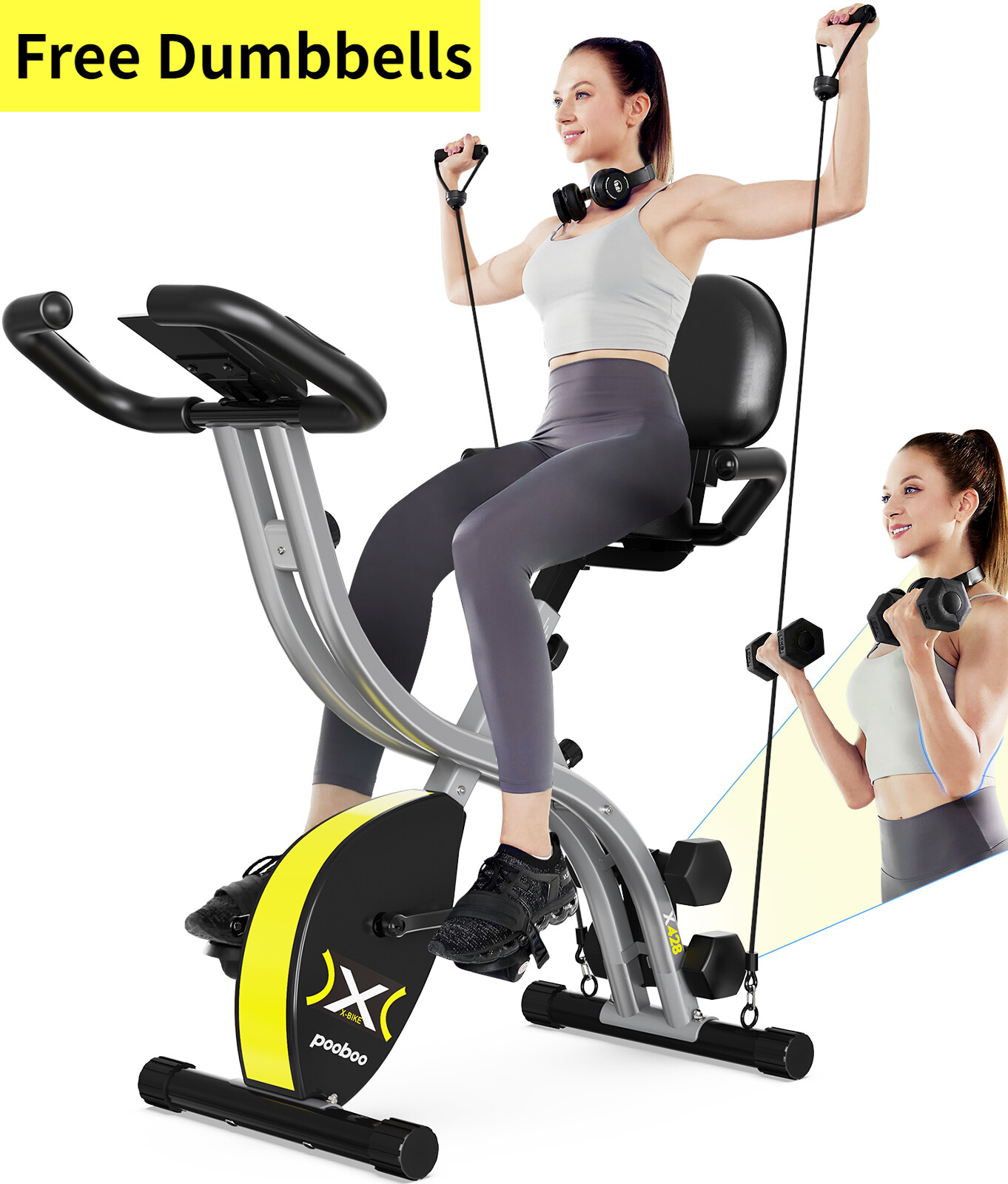 Home 3-in-1 Exercise Bike Folding Stationary Exercise Bikes Fitness Workout Bike