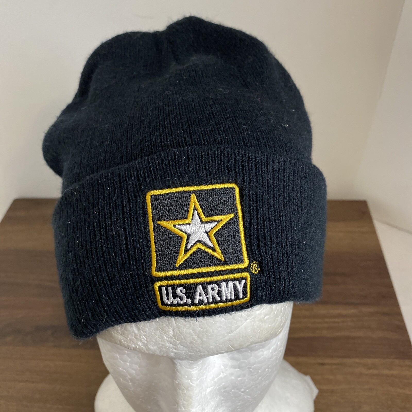 US Army Cuffed Star Black Skull Knit Cap Snow Ski Beanie Promo Hat