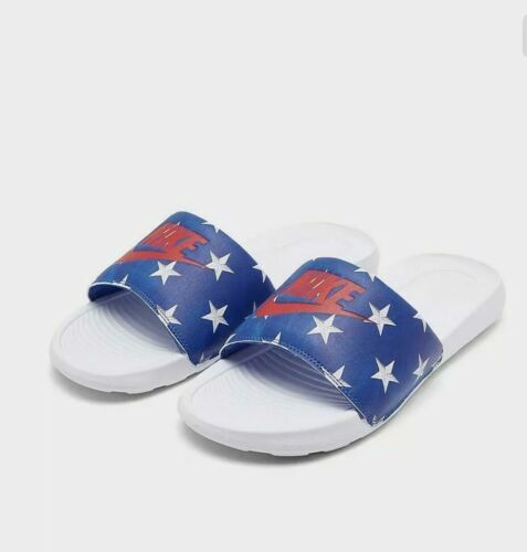 NEW Womens Nike Victori One Print USA Stars Red White Blue Slide Sandals Size 6